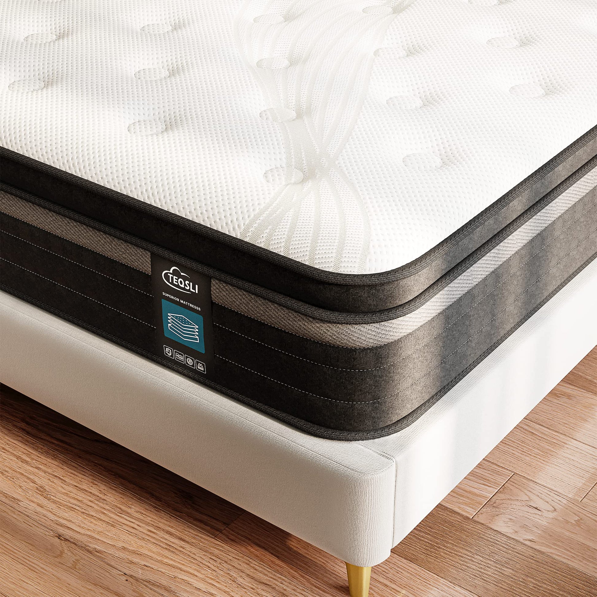 TeQsli Gel Individually Pocket Sprung Double Mattress 4FT6 with Breathable Soft Fabric, 10 Inch Hybrid Mattress Double for Pressure & Back Pain Relief, Medium Firm Mattress in a Box 135x190x25cm