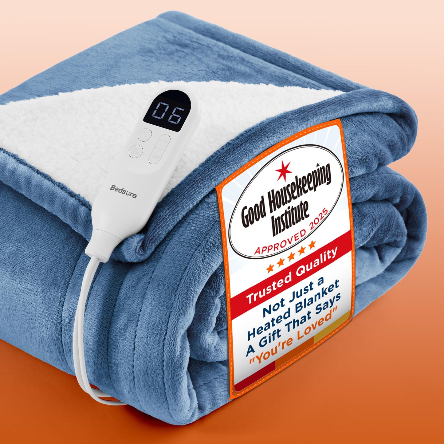 Bedsure Electric Blanket Heated Throw - 6 Heat Levels & 10 Timer Settings, Ultra-Soft Flannel & Sherpa Fast Heating Throw, 130x160cm, Overheat Protection, Taupe