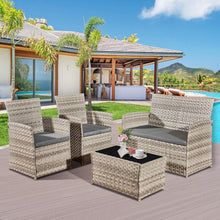 4 Piece Rattan Garden Furniture Sets, Patio Conservatory Set, Include Rattan loveset Sofa, Chair, Glass Coffee Table