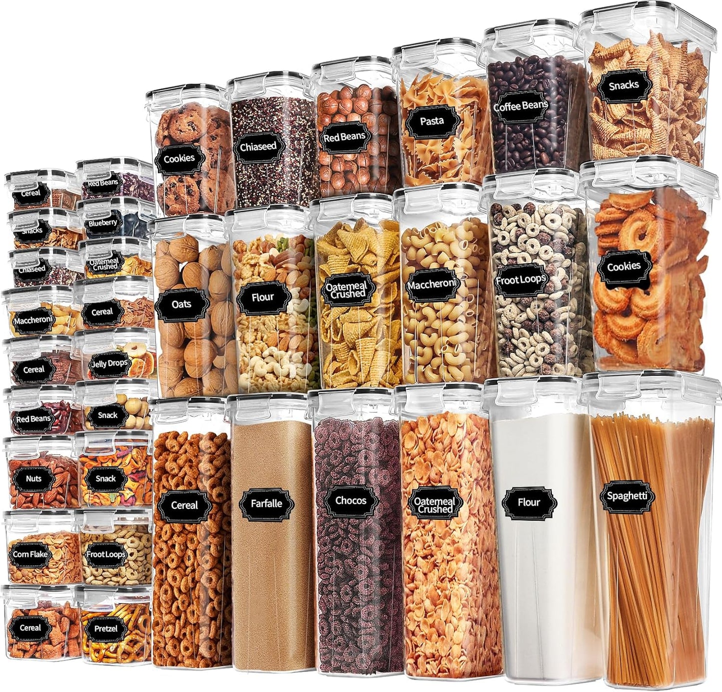 Skroam 36 Pack Airtight Food Storage Containers for Kitchen Pantry Organization and Storage, BPA Free, Plastic Kitchen Storage Containers with Lids for Flour, Sugar, and Cereal, Labels & Marker