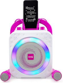 RockJam 10-Watt Rechargeable Bluetooth Karaoke Machine with Two Mics, Lightshow & Voice Effects