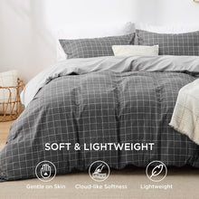 Bedsure Double Duvet Cover Set - Reversible Plaid Duvet Cover with Zipper Closure, 3 Pieces Dark Grey Bedding Set with 8 Corner Ties and 2 Pillowcases, 200x200cm
