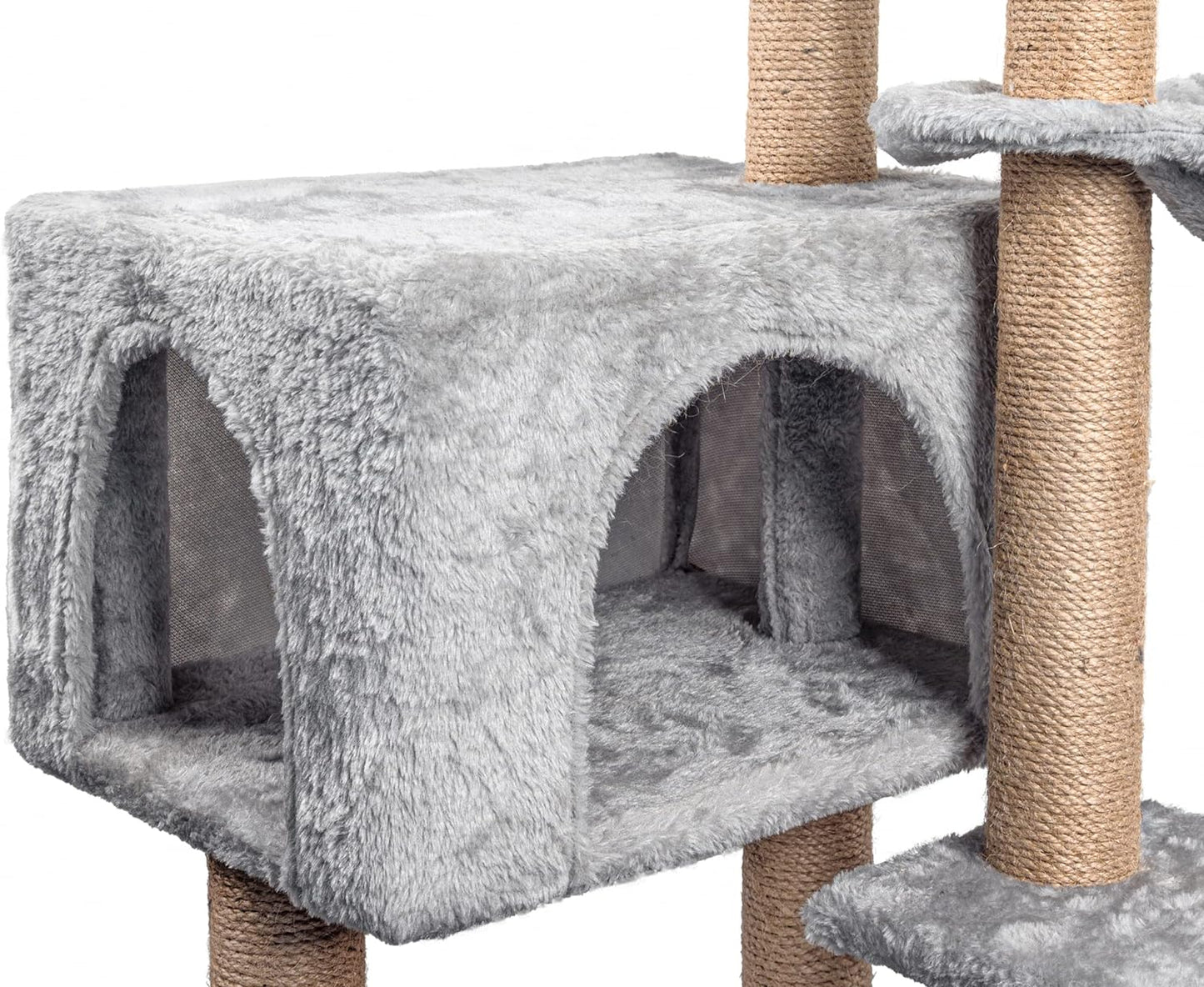 Cat Tree, 145cm Stable Cat Scratching Post for Indoor Cats, Multi-Level Cat Climbing Tower With Posts Fully Wrapped in Natural Sisal Rope, Suitable for Kitty Kitten