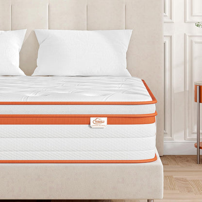 TeQsli King Size Mattress 5FT, 10 Inch Gel Memory Foam 7 Zone Orthopedic King Mattress Pocket Sprungs Wave Memory Foam Hybrid - Medium Firm 10-Year Support 150x200x25 cm