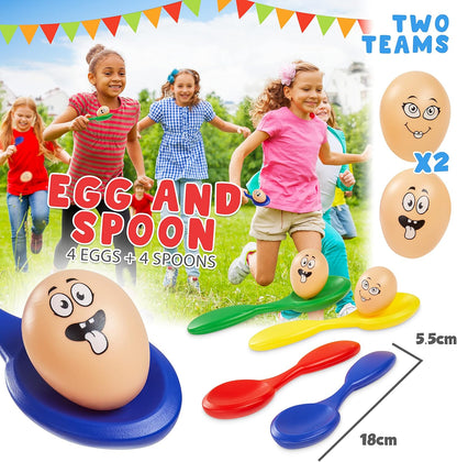 Kids Games Outdoor Play Equipment for Kids Adults Family Garden Toys Sports Day Kit Egg and Spoon Race Ring Toss Sack Race Bean Bag Snakes and Ladders (4 in 1 Set)