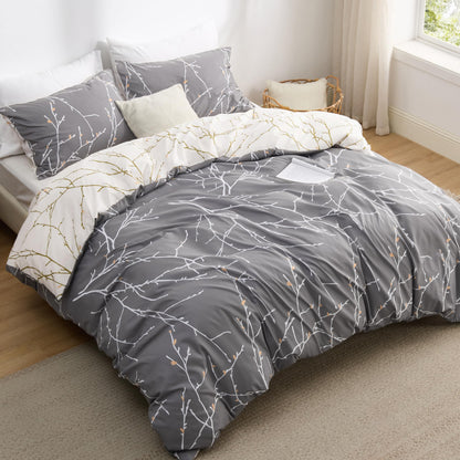 Bedsure Double Duvet Cover Set - Reversible Plaid Duvet Cover with Zipper Closure, 3 Pieces Dark Grey Bedding Set with 8 Corner Ties and 2 Pillowcases, 200x200cm