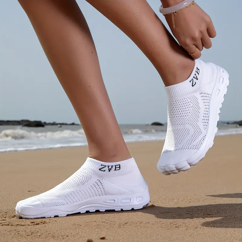 ZVB Women's Water Shoes - Breathable Yoga & Swim Shoes with Elastic Fabric Upper, Non-Slip Rubber Sole for Indoor/Outdoor Activities, Lightweight All-Season Design, Versatile Activewear | Wide Toe Design | Flexible Footwear Cyan & other colors