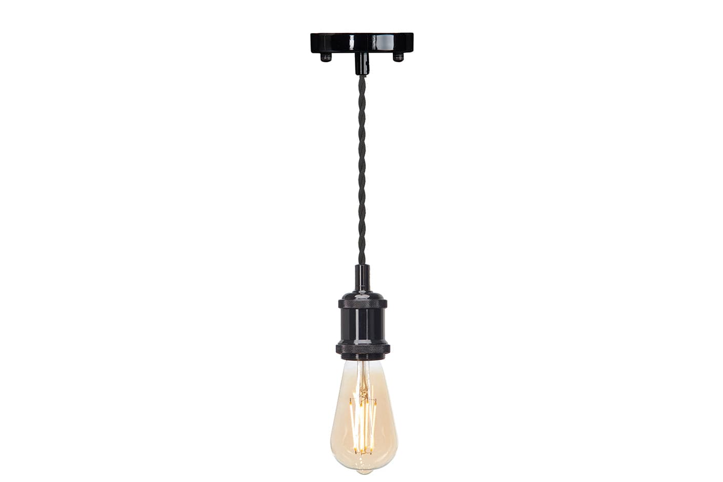 4lite Vintage Design Single Lighting Pendant with ST64 Amber Coated Filament LED Bulb
