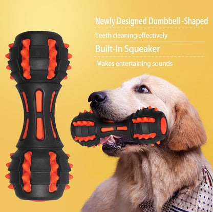TUGME Dog Squeaky Toys For Aggressive Chewers Almost Indestructible Squeaky Toys For Dogs Teething Chew Toys For Medium Large Breed Durable Rubber Dog Toy Dumbbell Shape