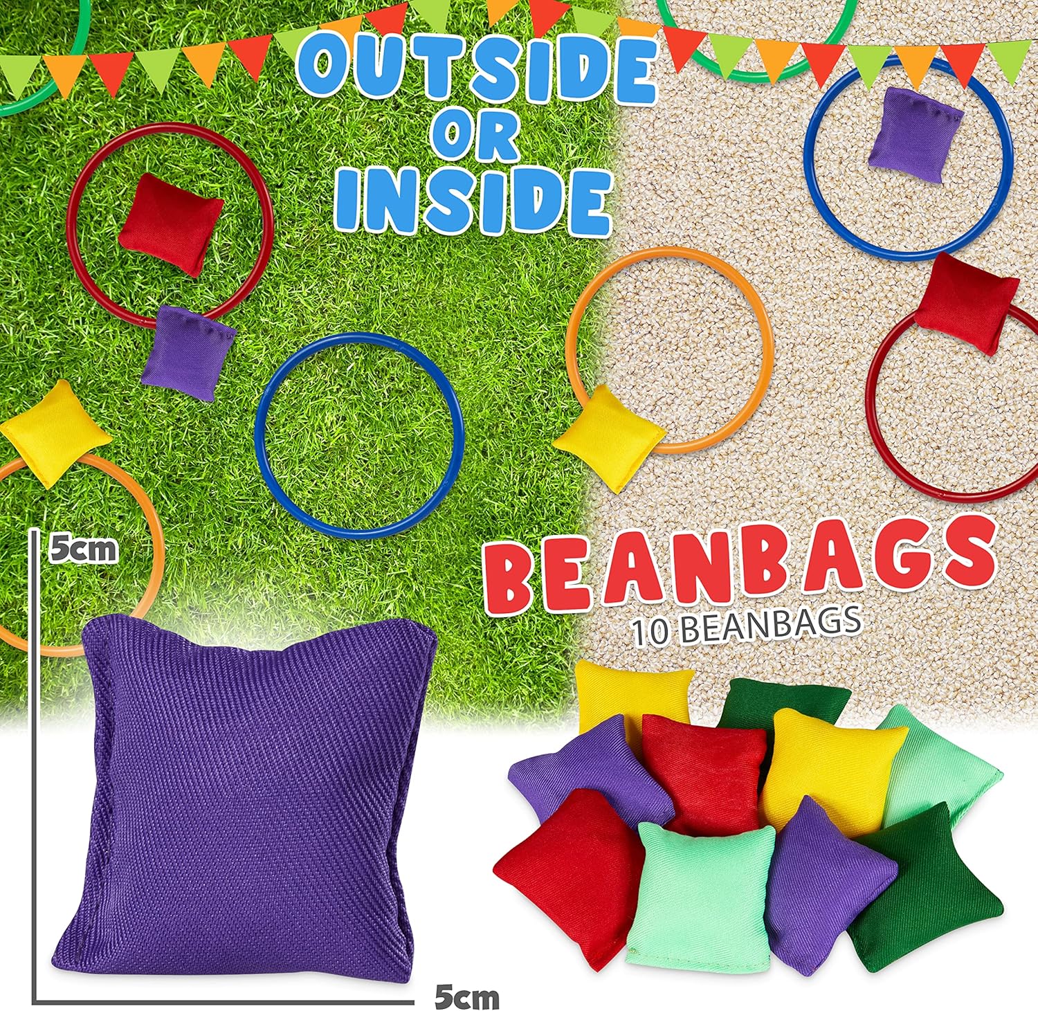 Kids Games Outdoor Play Equipment for Kids Adults Family Garden Toys Sports Day Kit Egg and Spoon Race Ring Toss Sack Race Bean Bag Snakes and Ladders (4 in 1 Set)