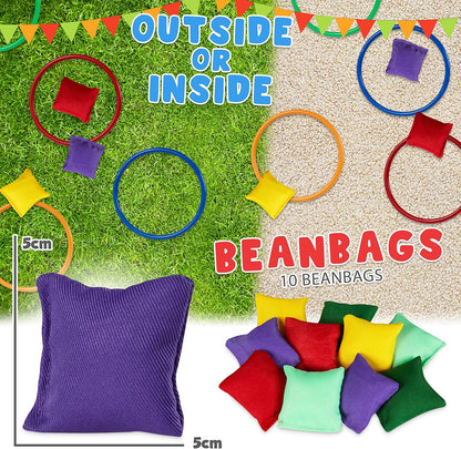 Kids Games Outdoor Play Equipment for Kids Adults Family Garden Toys Sports Day Kit Egg and Spoon Race Ring Toss Sack Race Bean Bag Snakes and Ladders (4 in 1 Set)