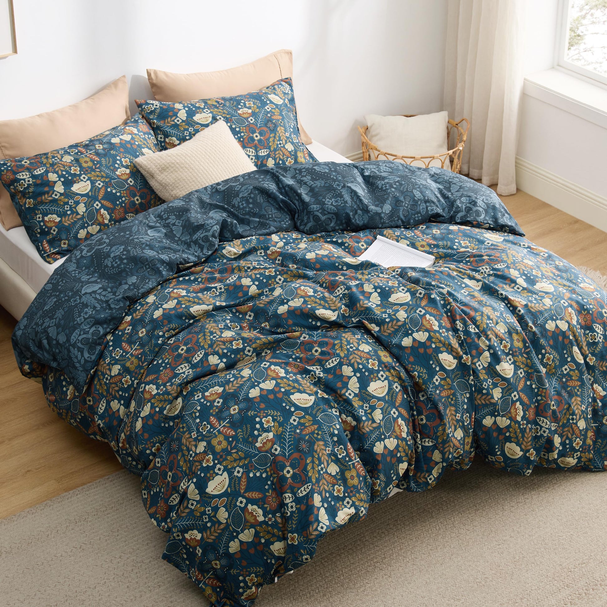 Bedsure Double Duvet Cover Set - Reversible Plaid Duvet Cover with Zipper Closure, 3 Pieces Dark Grey Bedding Set with 8 Corner Ties and 2 Pillowcases, 200x200cm