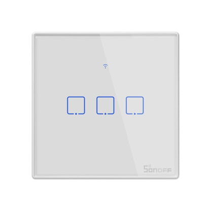 Sonoff T2 Touch 86mm Tempered Glass Panel Wall Switch Smart Home Light Touch Switch, Compatible with Alexa and Google Home, AC 100V-240V, EU Plug, 86mm/ 3 EU Plug