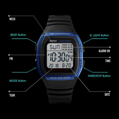 SKMEI 1278 Fashionable Outdoor 50m Waterproof Digital Watch Student Sports Wrist Watch Support 5 Group Alarm Clocks (Titanium), SKMEI 1278