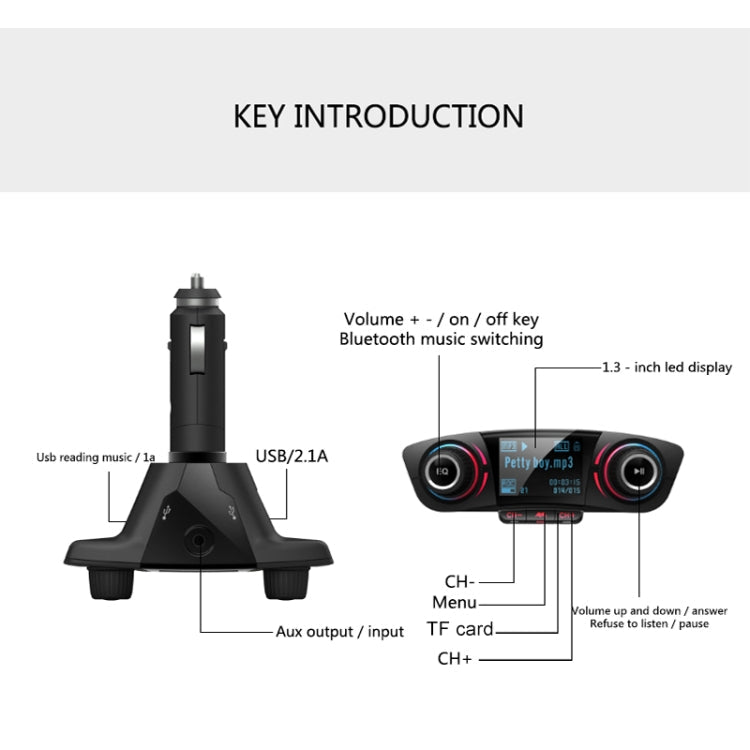 BT06 Dual USB Charging Smart Bluetooth 4.0 + EDR FM Transmitter MP3 Music Player Car Kit with 1.3 inch LED Screen, Support Bluetooth Call, TF Card & U Disk, BT06