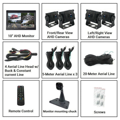 PZ612-4AHD IP67 120 Degree Car AHD 1080P 2 Megapixels 10 inch 4-Way Rearview Mirror Monitor, Night Vision Full Color, with Video Function, PZ612-4AHD