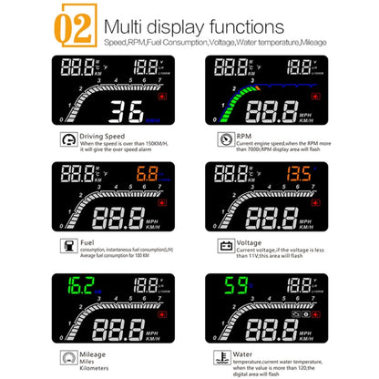 T100 OBD2 4 inch Vehicle-mounted Head Up Display Security System, Support Car Speed / Engine Revolving Speed Display / Instantaneous Fuel Consumption / Detection and Elimination Fault Code, T100