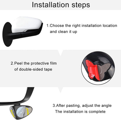 3R-051 360 Degrees Rotatable Left Blind Spot Side Assistant Mirror for Auto Car, Left Black, Left White