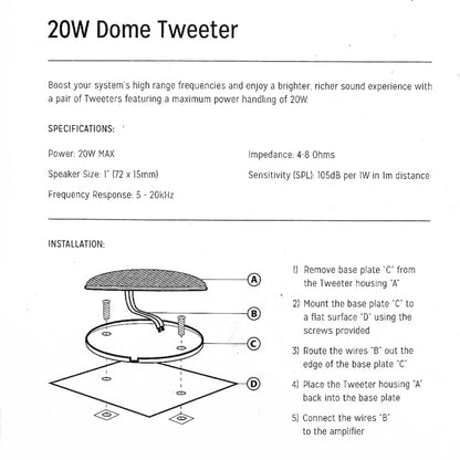 2 PCS CQS-68 20W 105dB Car Dome Tweeter Audio Loudspeaker Treble Speaker, Treble Speaker