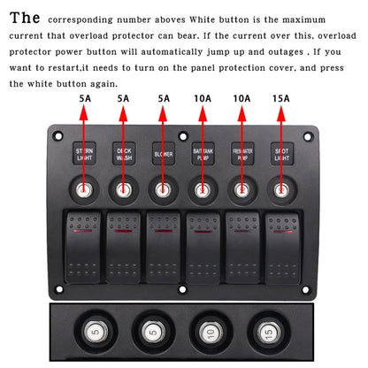 3Pin 6 Way Switches Combination Switch Panel with Light and Projector Lens for Car RV Marine Boat, 3Pin 6 Way
