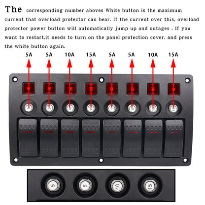 3Pin 8 Way Switches Combination Switch Panel with Light and Projector Lens for Car RV Marine Boat, 3Pin 8 Way
