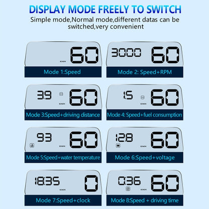 With Adjustable Reflection Board, Speed & RPM & Water Temperature & Oil Consumption & Driving Distance / Time & Voltage Display, Over Speed Alarm, Connect OBD2 Interface, C500(Green), C500(Blue), C500（White)