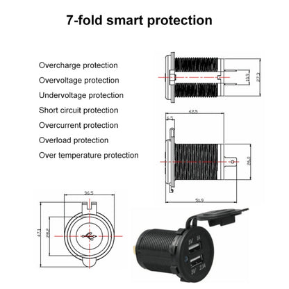 Car Motorcycle ABS Dual Port Charger, 2.1V  2 USB
