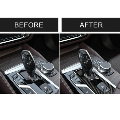 2 in 1 Car Carbon Fiber Gear Position Panel Decorative Sticker for BMW 5 Series G38 528Li / 530Li / 540Li 2018, Left Drive, Gear Position