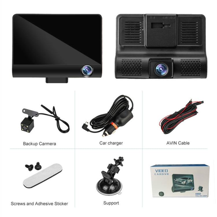 3 in 1 4 inch 170 Degree Wide Angle Night Vision HD 1080P Video Car DVR, Support Motion Detection / G-Sensor, 4 inch