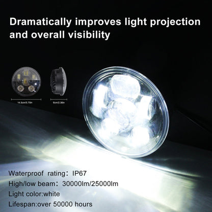 EagleVision DC9-30V 35W 6000K 4000LM 5.75 inch Round Motorcycle 6LEDs Headlight for Harley-Davidson, 5.75 inch 6LEDs