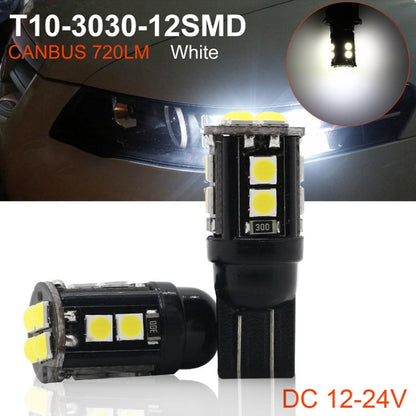 10 PCS T10/168/194 DC12V / 1W / 6000K / 60LM Car Decoding Clearance Lights with 12LEDs SMD-3030 Lamp Beads, T10/168