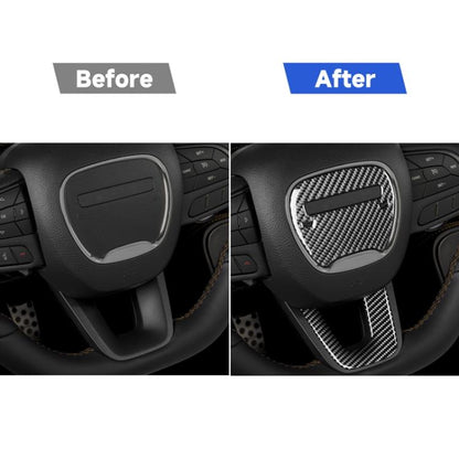 2 PCS / Set Carbon Fiber Car Steering Wheel Logo + Chin Decorative Sticker for Dodge Challenger 2015 to Now, Left Driving, Steering Wheel Logo + Chin