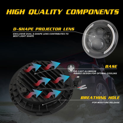 7 inch H4 / H13 DC 9V-30V 3000LM 3000K-6000K 25W Car Round Shape LED Headlight Lamps for Jeep Wrangler, with Angel Eye, For Jeep Wrangler