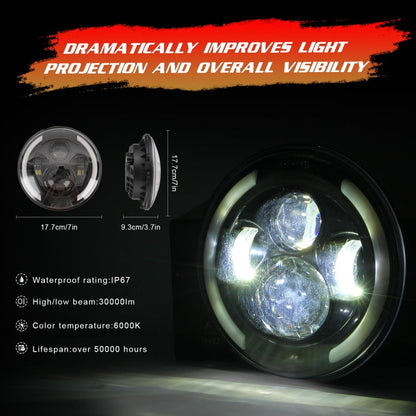 7 inch H4 / H13 DC 9V-30V 3000LM 3000K-6000K 25W Car Round Shape LED Headlight Lamps for Jeep Wrangler, with Angel Eye, For Jeep Wrangler