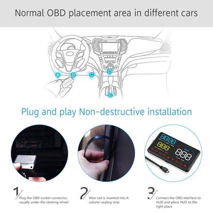 A9 5.5 inch Universal Car OBD2 HUD Vehicle-mounted Head Up Display, A9(Blue)
