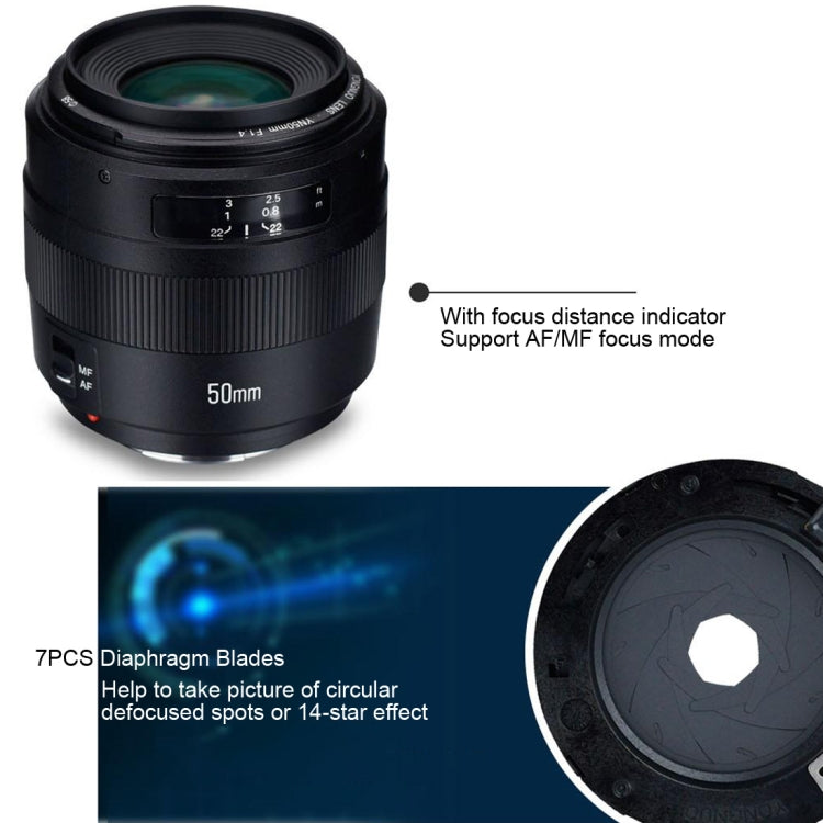 YONGNUO YN50MM F1.4C F1.4 Lens Large Aperture Auto Focus Lens for Canon, N50MM F1.4C