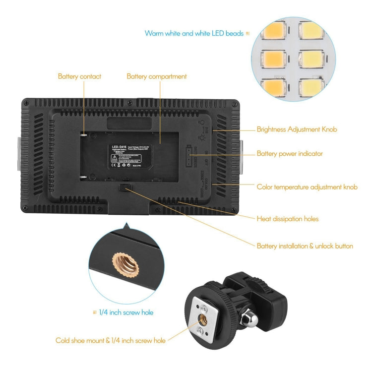LED01 416 LEDs 3600LM Professional Vlogging Photography Video & Photo Studio Light for Canon / Nikon DSLR Cameras, 416 LED