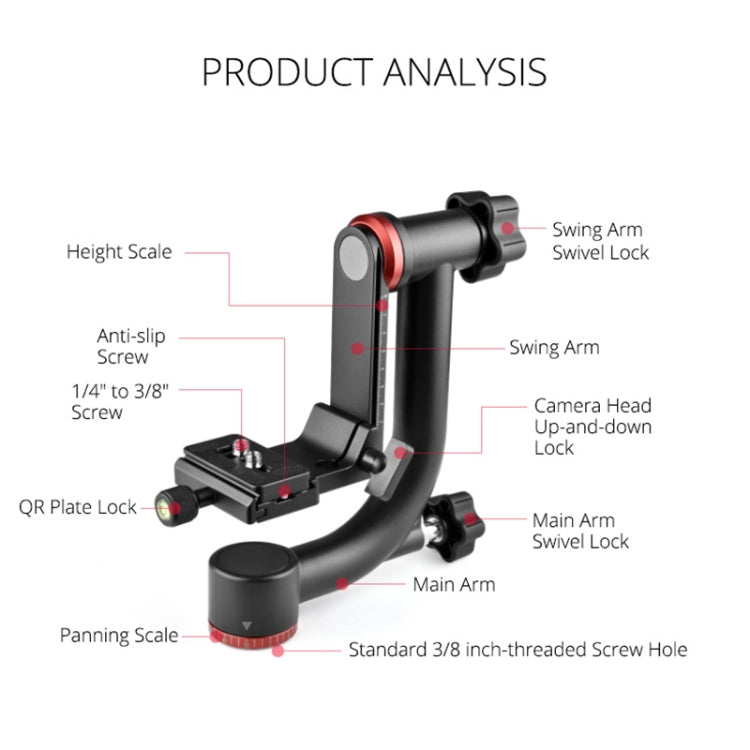YELANGU  A201 360 Degree Horizontal Gimbal Tripod Head for DV and SLR Cameras, A201