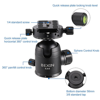 BEXIN RC334 Portable Collapsible Carbon Fiber Camera Tripod with K44 Panoramic BallHead, RC334+K44