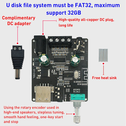 50W MP3 Stereo Audio Digital Power Amplifier Board Bluetooth Amplifier Module, without Shell, Without Shell