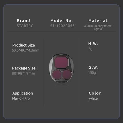 For DJI Mavic 4 Pro STARTRC 4 in 1 ND8 ND16 ND32 ND64 Lens Filter Kit, ND8 ND16 ND32 ND64