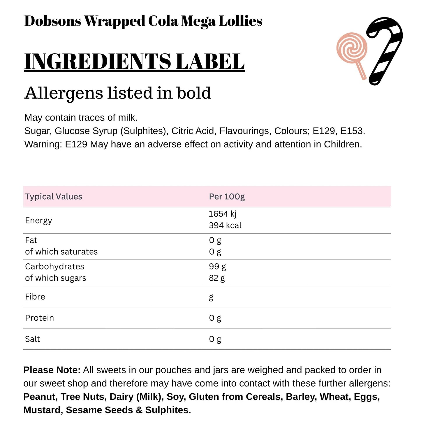 Dobsons Wrapped Cola Mega Lollies
