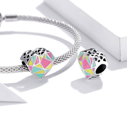 S925 Sterling Silver Heart Geometry Beads DIY Bracelet Necklace Accessories, Heart Geometry