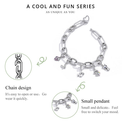 S925 Sterling Silver Paperclip Love Women Bracelet Jewelry, 17cm, 19cm