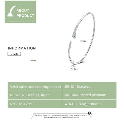 S925 Sterling Silver Snake Open Bracelet  Women Jewelry, Snake