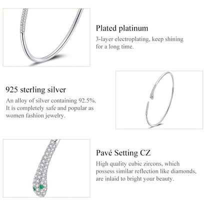 S925 Sterling Silver Snake Open Bracelet  Women Jewelry, Snake