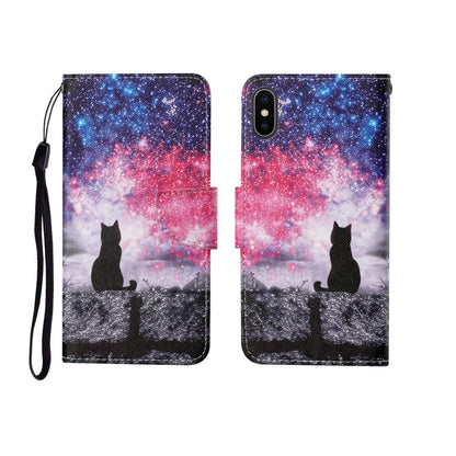 Painted Pattern Horizontal Flip Leathe Case, For iPhone X