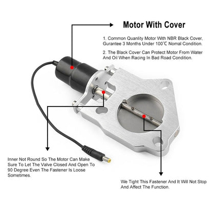 Universal Car Stainless Steel Racing Electric Exhaust Cutout Valves Control Motor, 2 inch, 2.25 inch, 3 inch