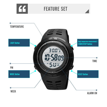 SKMEI 1681 Multifunctional LED Digital Display Luminous Electronic Watch, Support Body / Ambient Temperature Measurement