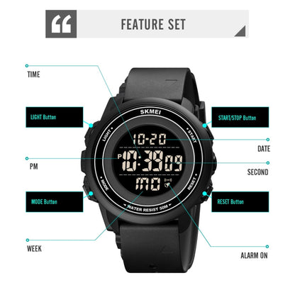 SKMEI 1736 Triplicate Round Dial Timing LED Digital Display Luminous Electronic Watch